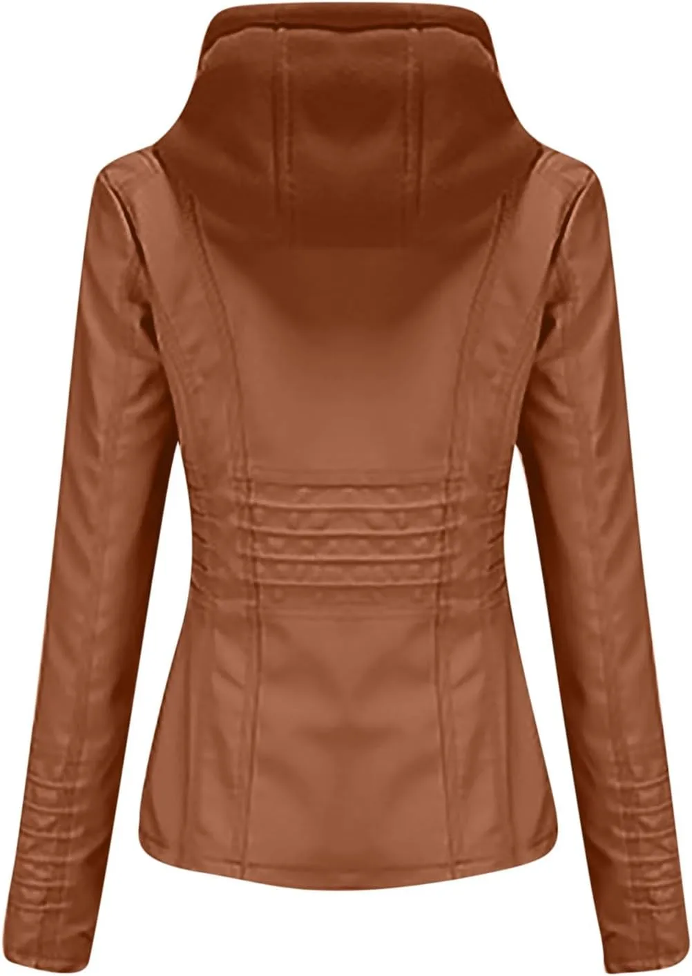 Lmdudan Hooded Leather Jacket for Women Motorcycle Coat Plus Size Long Sleeve Zipper Faux Leather Jackets Outwear & Pockets