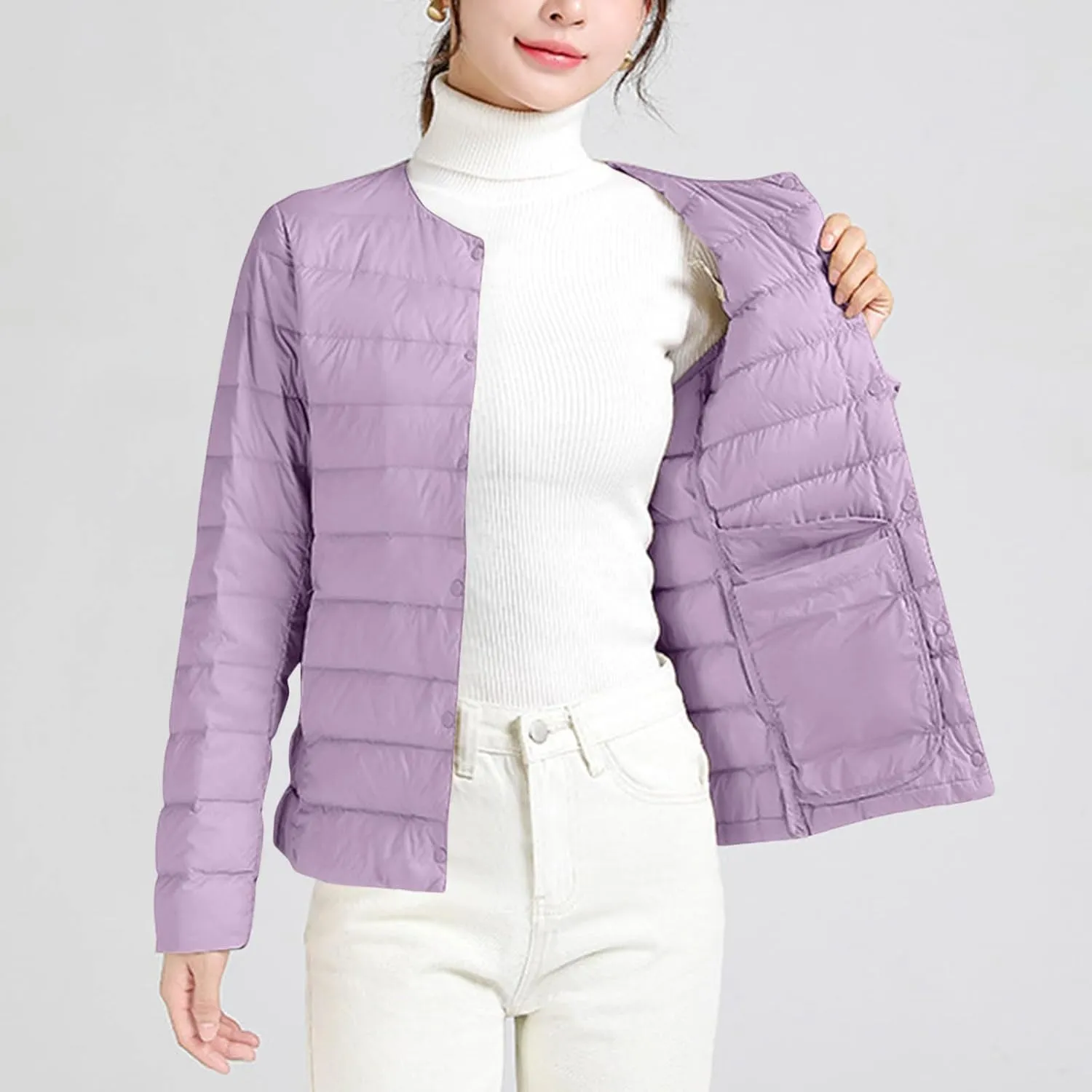 Lmdudan Plus Size Women Lightweight Quilted Puffer Jackets 2024 Winter Warm Down Coats Loose Comfy Outwear with Pocket