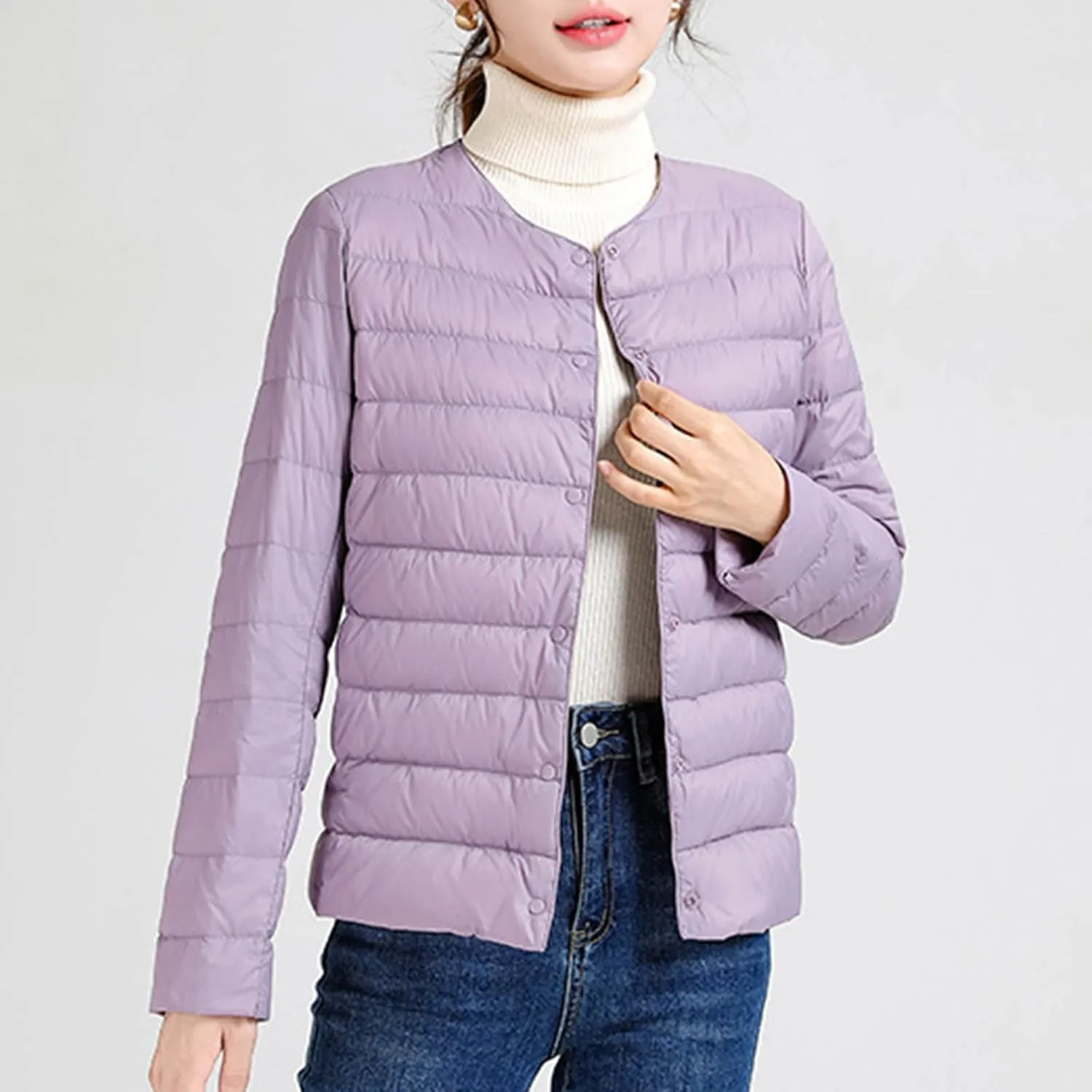 Lmdudan Plus Size Women Lightweight Quilted Puffer Jackets 2024 Winter Warm Down Coats Loose Comfy Outwear with Pocket