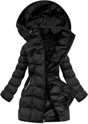 Lmdudan Women's Winter Down Jacket with Hood Quilted Puffer Coats 2024 Fashion Long Sleeve Warm Outwear with Pockets