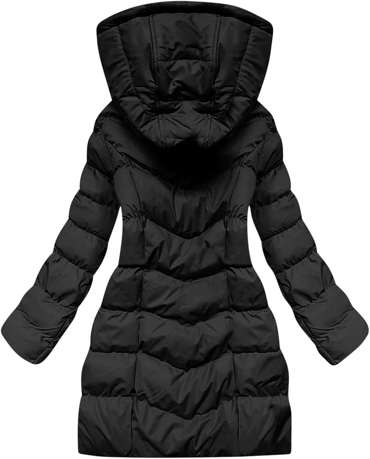 Lmdudan Women's Winter Down Jacket with Hood Quilted Puffer Coats 2024 Fashion Long Sleeve Warm Outwear with Pockets