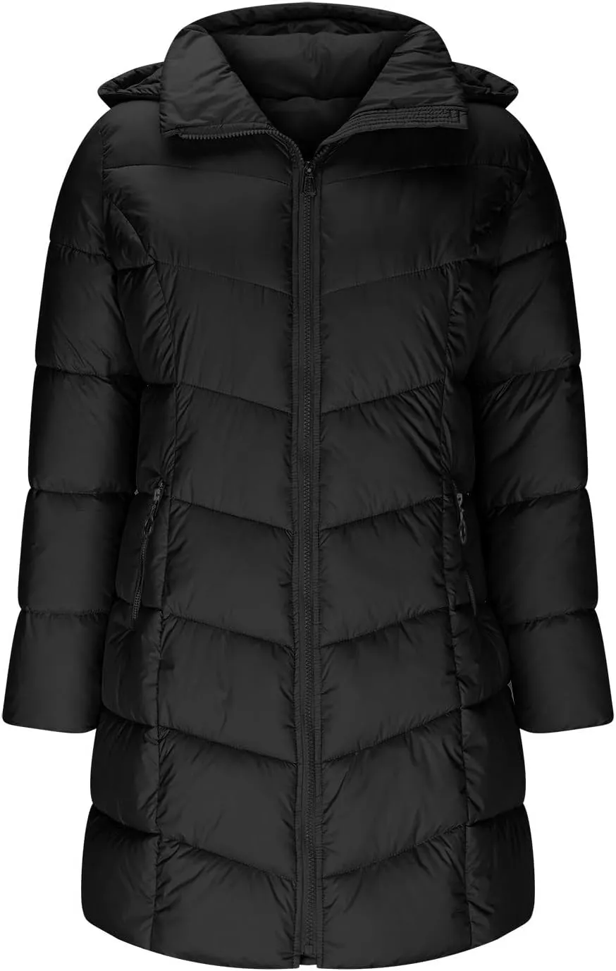 Lmdudan Women's Winter Down Jacket with Hood Quilted Puffer Coats 2024 Fashion Long Sleeve Warm Outwear with Pockets