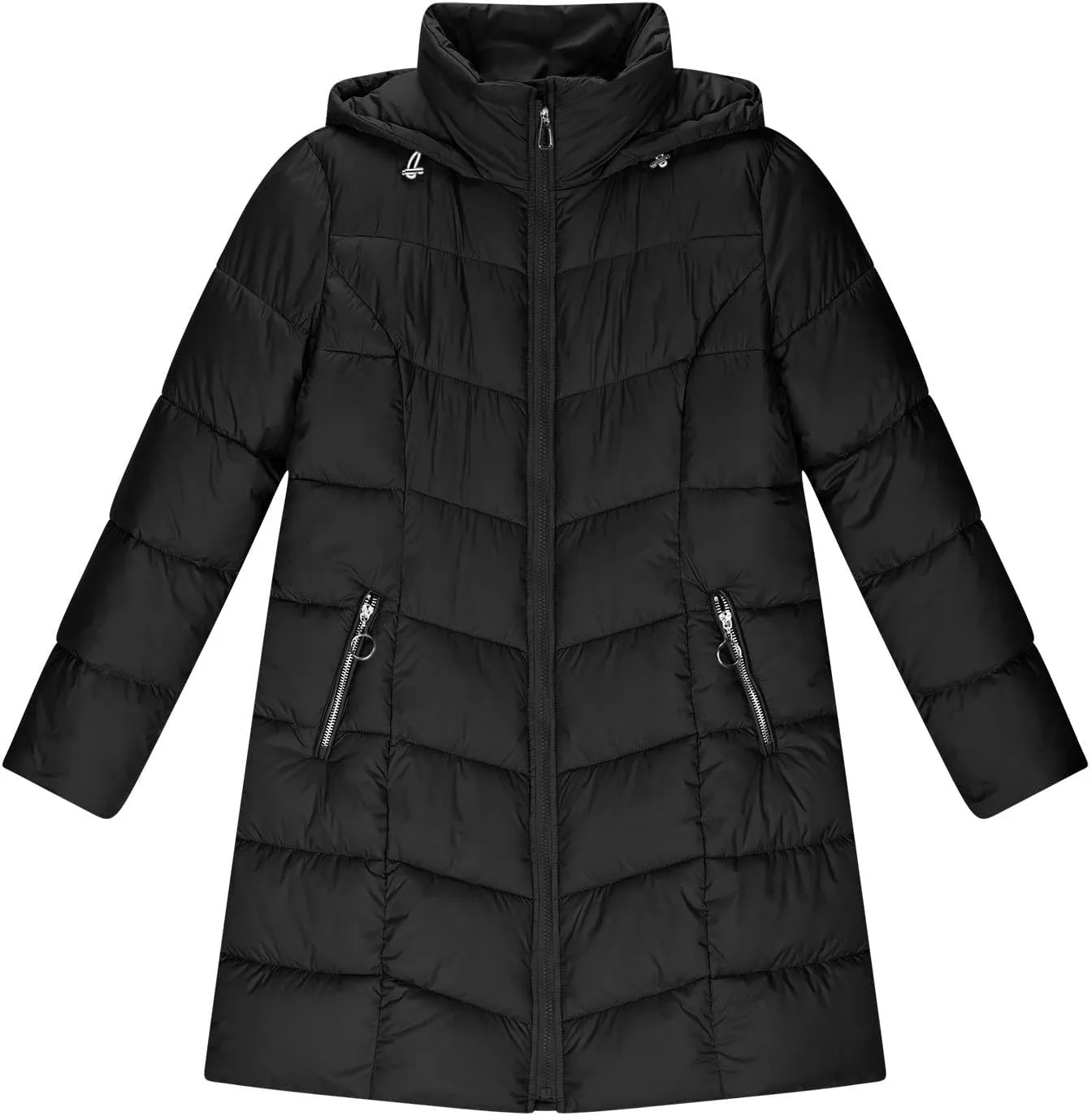 Lmdudan Women's Winter Down Jacket with Hood Quilted Puffer Coats 2024 Fashion Long Sleeve Warm Outwear with Pockets