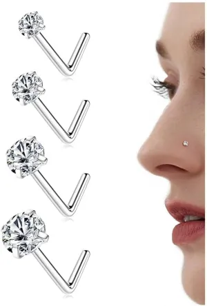 LOLIAS 14K Gold Filled Nose Studs 316L Surgical Steel Gold Nose Rings Studs 6A CZ Simulated Diamond Corkscrew L Shaped Nose Piercing Hypoallergenic Nose Rings for Women Men 20G