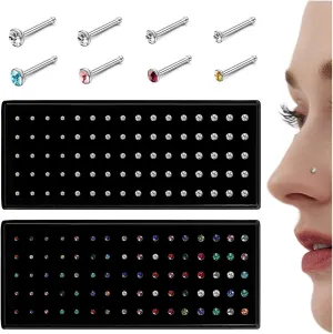 LOLIAS - Nose Rings Studs for Women Men - Straight or L Shaped Surgical Stainless Steel Small Nose Studs Pin - Hypoallergenic 20G 22G Tiny Nose Piercing Jewelry 1.5/2/2.5/3 mm CZ