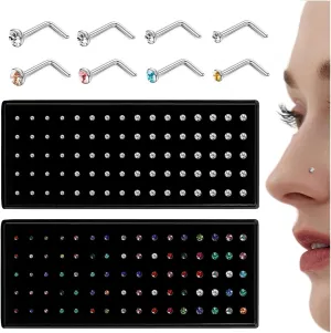LOLIAS - Nose Rings Studs for Women Men - Straight or L Shaped Surgical Stainless Steel Small Nose Studs Pin - Hypoallergenic 20G 22G Tiny Nose Piercing Jewelry 1.5/2/2.5/3 mm CZ