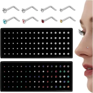 LOLIAS - Nose Rings Studs for Women Men - Straight or L Shaped Surgical Stainless Steel Small Nose Studs Pin - Hypoallergenic 20G 22G Tiny Nose Piercing Jewelry 1.5/2/2.5/3 mm CZ