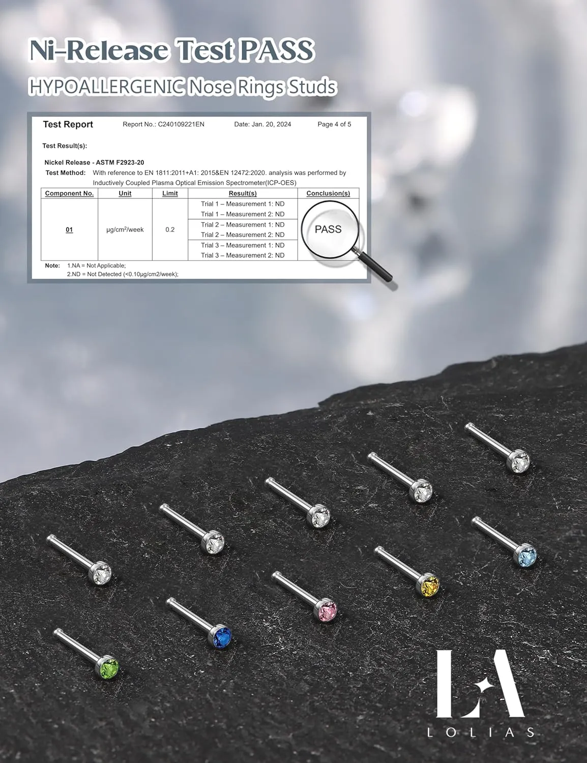 LOLIAS - Nose Rings Studs for Women Men - Straight or L Shaped Surgical Stainless Steel Small Nose Studs Pin - Hypoallergenic 20G 22G Tiny Nose Piercing Jewelry 1.5/2/2.5/3 mm CZ