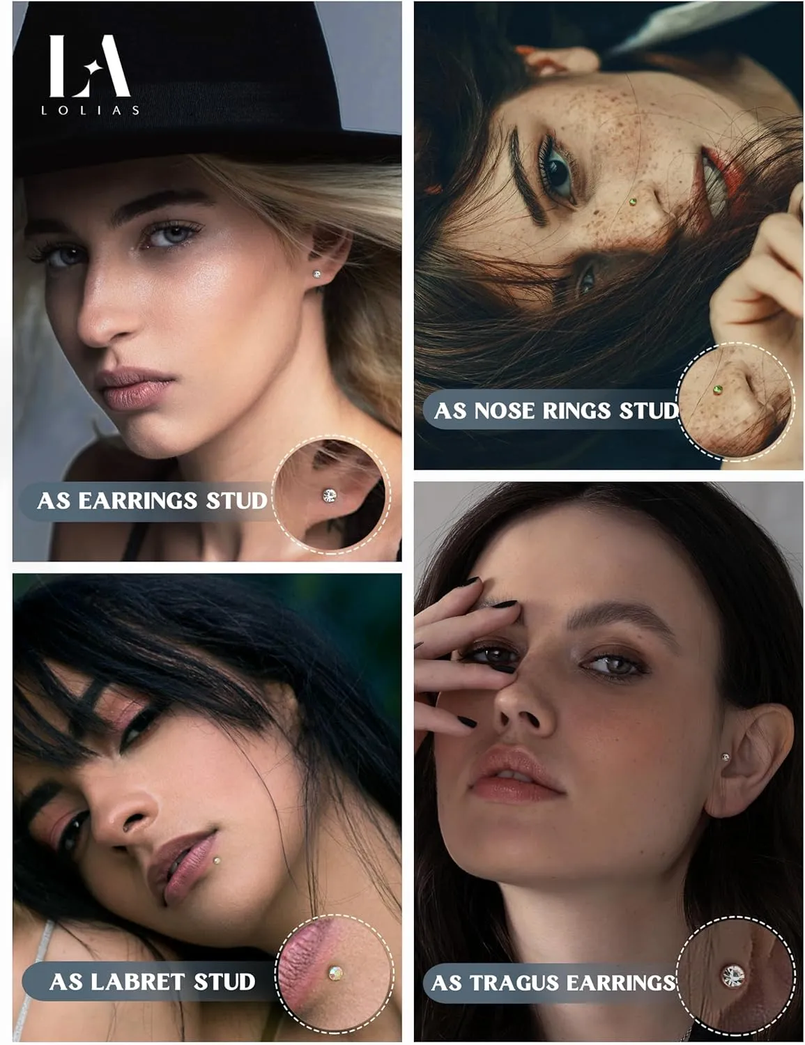LOLIAS - Nose Rings Studs for Women Men - Straight or L Shaped Surgical Stainless Steel Small Nose Studs Pin - Hypoallergenic 20G 22G Tiny Nose Piercing Jewelry 1.5/2/2.5/3 mm CZ