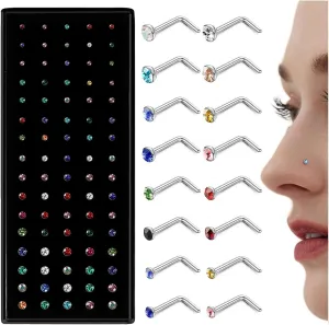 LOLIAS - Nose Rings Studs for Women Men - Straight or L Shaped Surgical Stainless Steel Small Nose Studs Pin - Hypoallergenic 20G 22G Tiny Nose Piercing Jewelry 1.5/2/2.5/3 mm CZ
