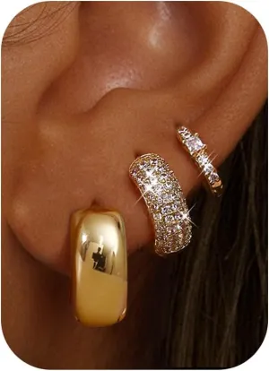 LOLIAS Small Chunky Gold Hoop Earrings for Women Hypoallergenic Gold Silver Hoops for Sensitive Ears Non Tarnish 14K Gold Filled Huggie Hoop Earring Stacks for Multiple Piercing Lightweight 3Pairs