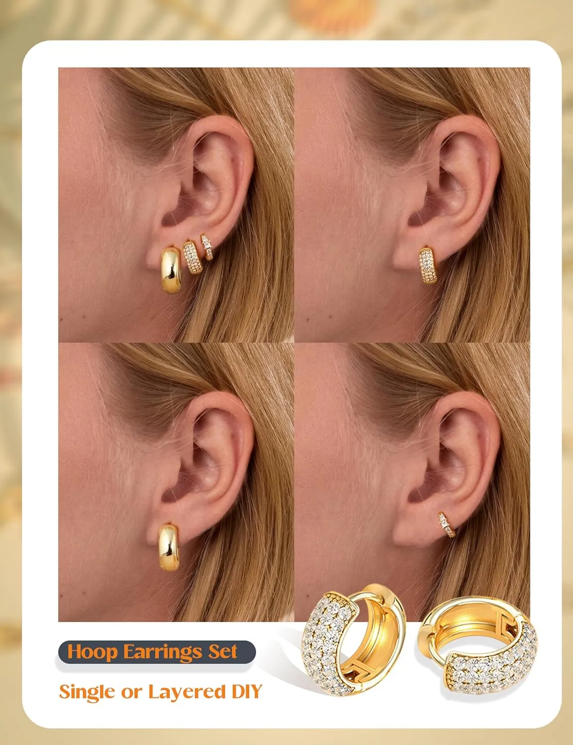 LOLIAS Small Chunky Gold Hoop Earrings for Women Hypoallergenic Gold Silver Hoops for Sensitive Ears Non Tarnish 14K Gold Filled Huggie Hoop Earring Stacks for Multiple Piercing Lightweight 3Pairs