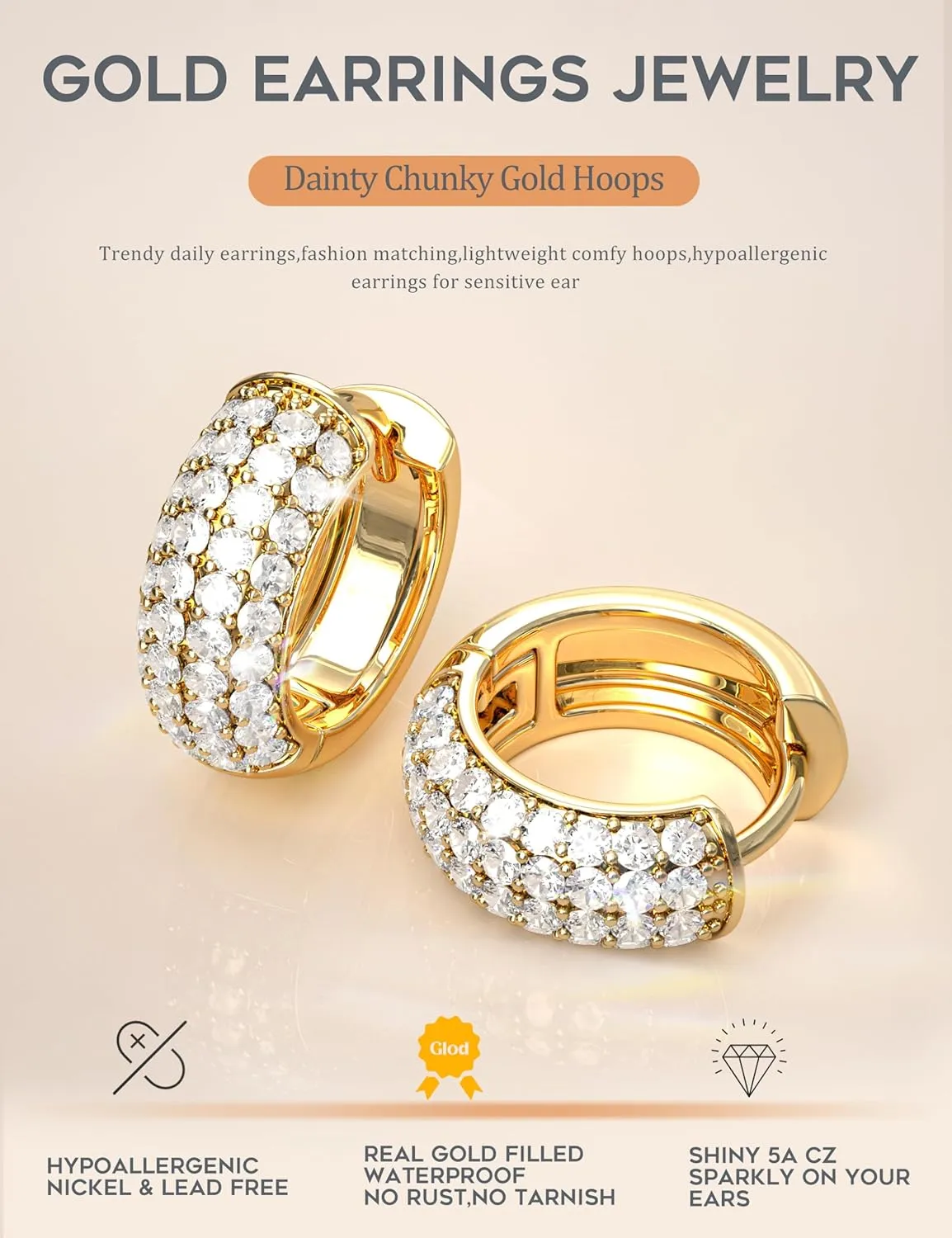 LOLIAS Small Chunky Gold Hoop Earrings for Women Hypoallergenic Gold Silver Hoops for Sensitive Ears Non Tarnish 14K Gold Filled Huggie Hoop Earring Stacks for Multiple Piercing Lightweight 3Pairs