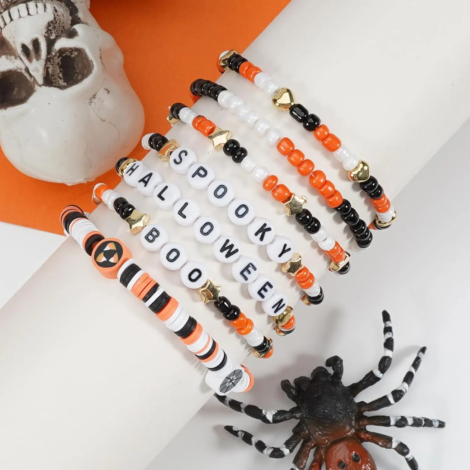 Lonext Halloween Bracelets Stackable Heishi Beaded Stretch Bracelets