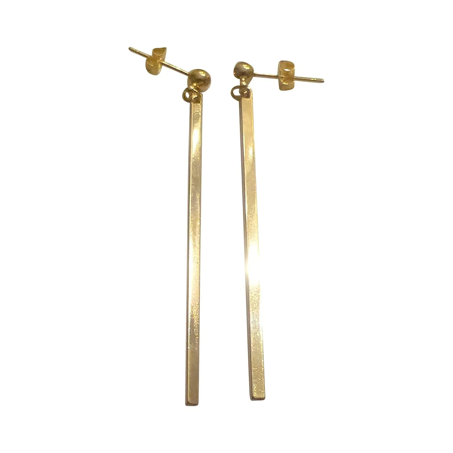 Long Gold Dangle Stick Bar Earrings For Women Minimalist