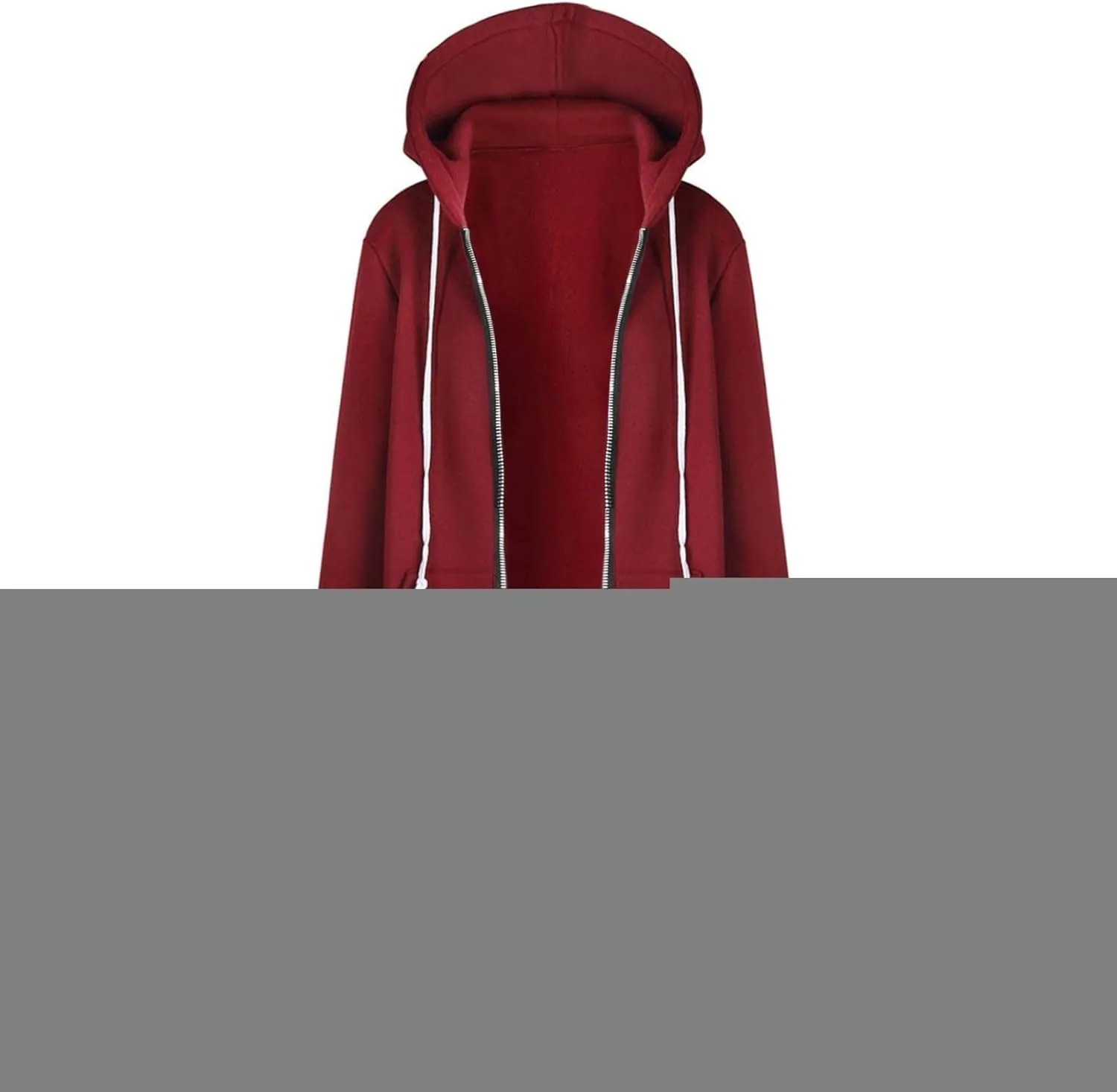 Long Jacket for Women Long Sleeve V Neck Full Zip Up Plain Trench Hooded Coat with Pocket Knee Length with Hood Outerwear