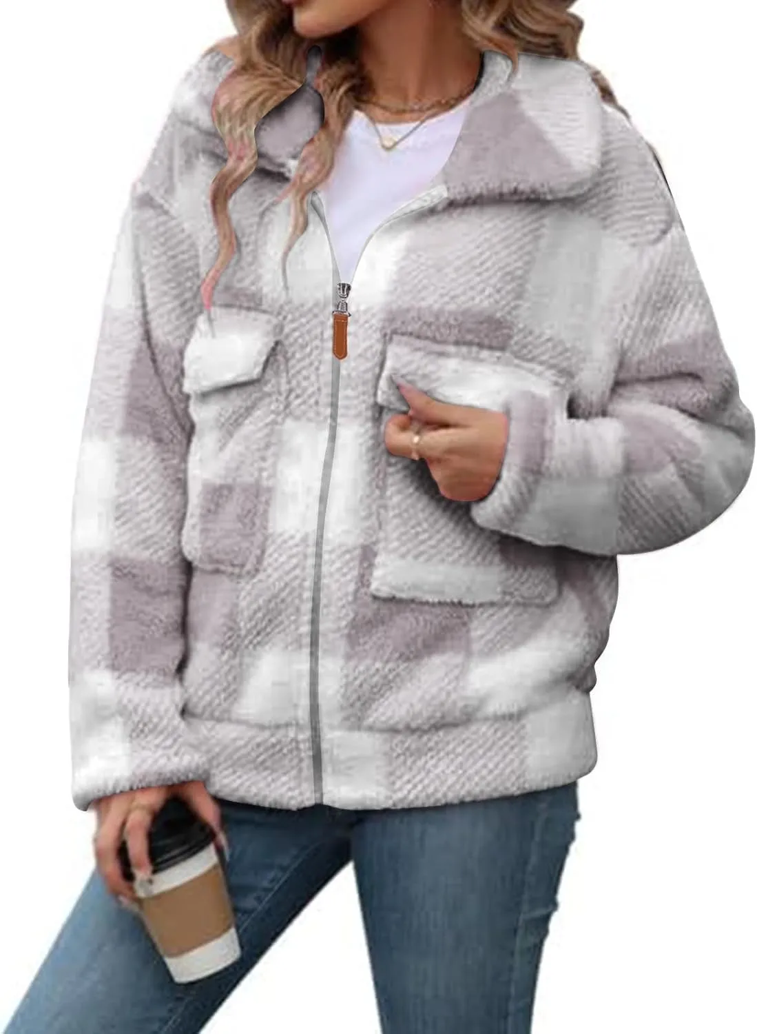 Long Winter Coats for Women Oversized Plaid Print Velvet Jackets Long Sleeve Zipper Cardigan Winter Coat Outerwear