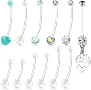 Longita Plastic Pregnancy Belly Button Rings Long Bar Navel Rings for Maternity Sport Pregnant Women Flexible Clear Belly Piercing Retainer Different Length bar and Balls for Replacement 10-32mm