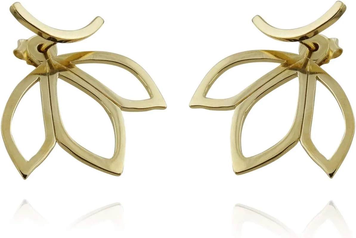 Lotus Petal Ear Jacket Earrings - Gold Plated 925 Sterling Silver - Posts Flower