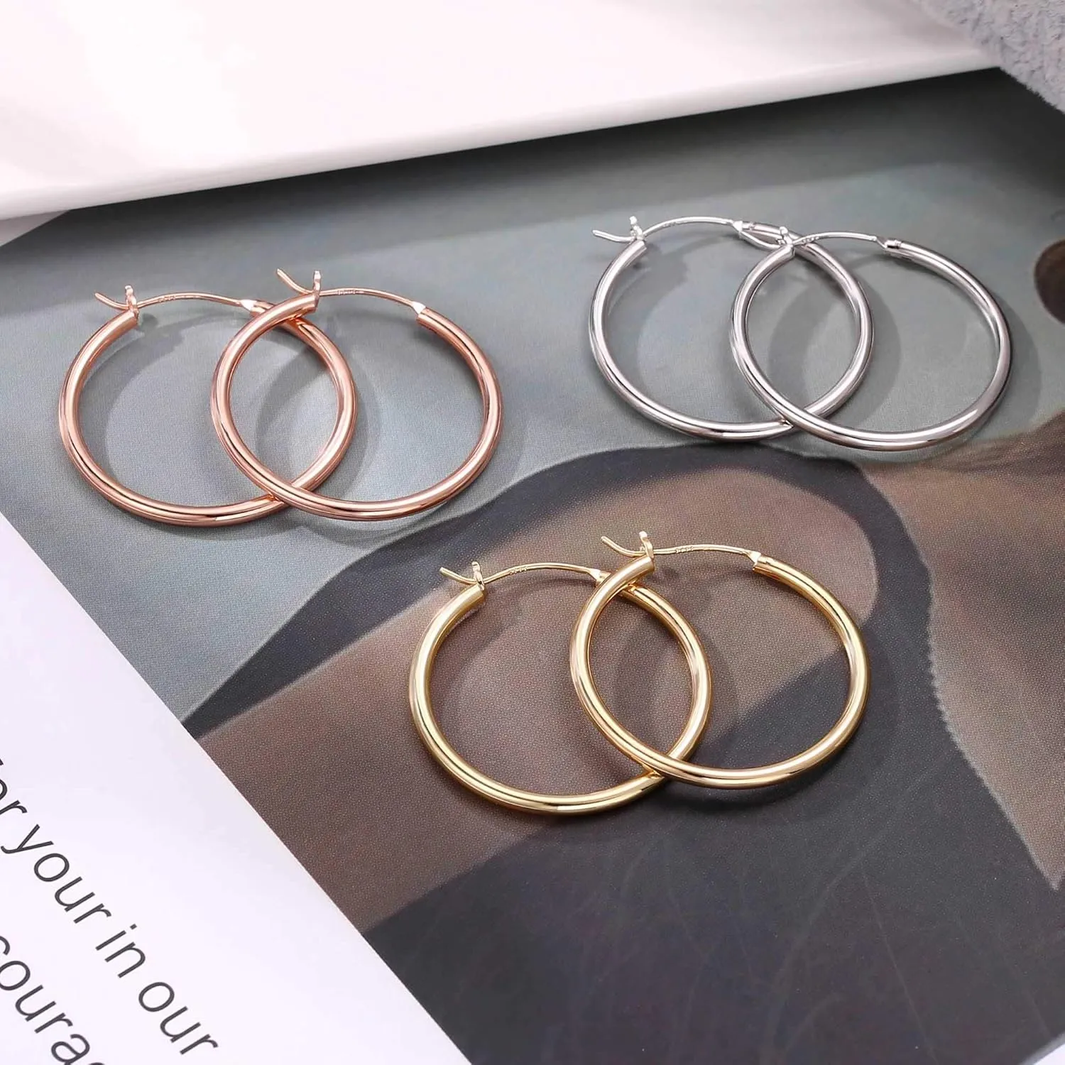M MOOHAM Gold Hoop Earrings for Women - Hypoallergenic 14K Real Gold 925 Sterling Silver Post Sensitive Ears Nickel Free Hoops Earrings Set for Women Jewelry Lightweight 13-60mm