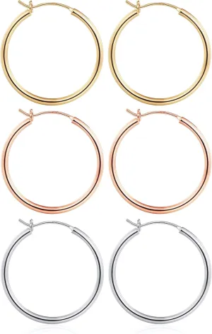 M MOOHAM Gold Hoop Earrings for Women - Hypoallergenic 14K Real Gold 925 Sterling Silver Post Sensitive Ears Nickel Free Hoops Earrings Set for Women Jewelry Lightweight 13-60mm