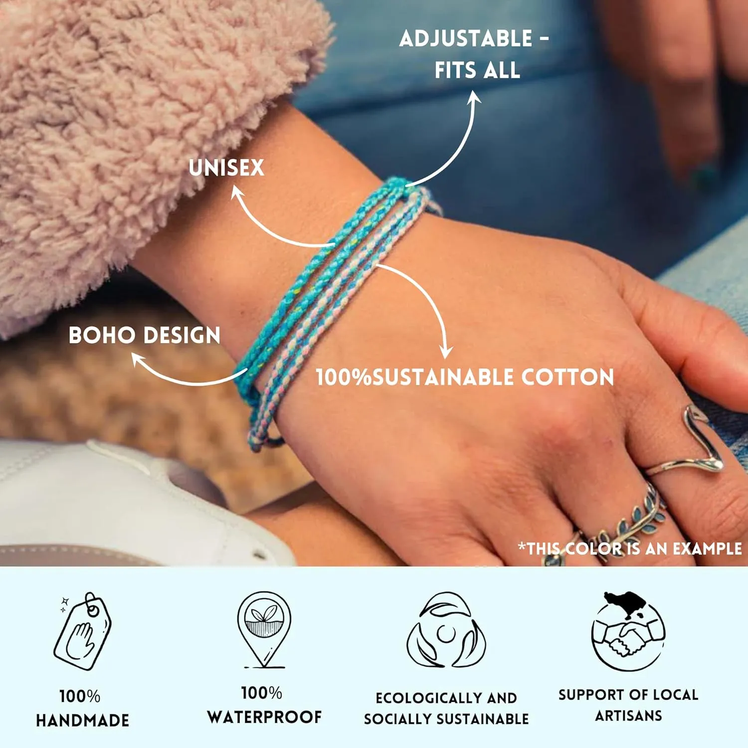 Made by Nami 2 Pcs Wave String Bracelet Set for Men and Women Waterproof & Adjustable Braided Thin Summer Bracelets Set of 2 Beach Accessories (Grey & Black)