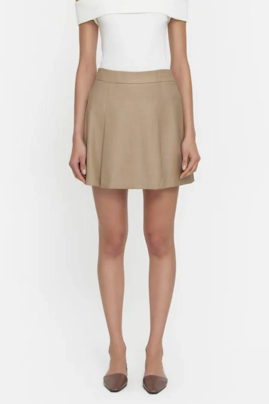 Maestro Merino Skirt Beige Pin Check