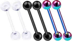 MATIGA 6Pcs Black Rainbow Anodized Bioflex Clear 14g Barbell Tongue Piercing Jewelry Nipple 6mm Bio 5mm Anodized Ball More Choices