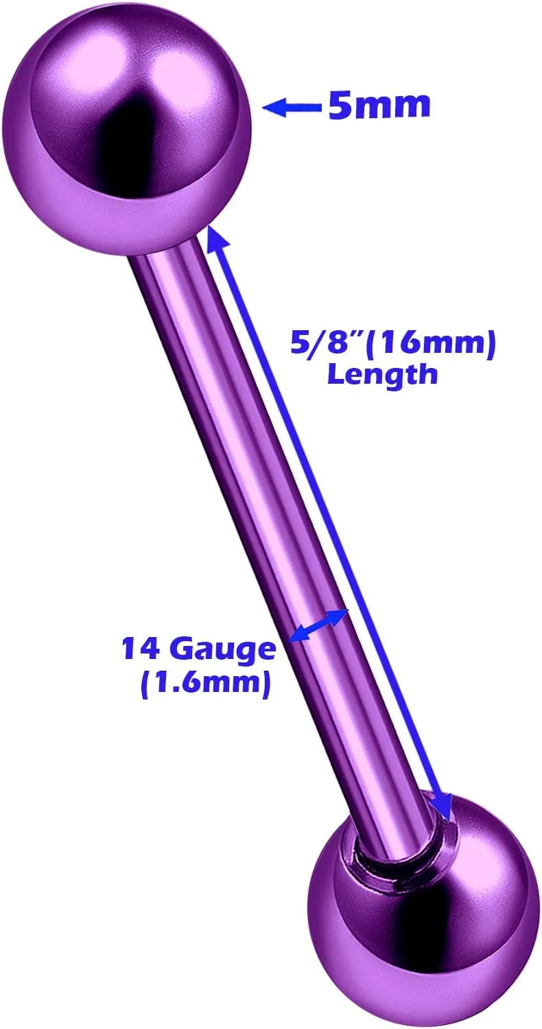 MATIGA Anodized Titanium 14 gauge Barbell Tongue Piercing Jewelry Nipple with two 5mm Ball More Choices