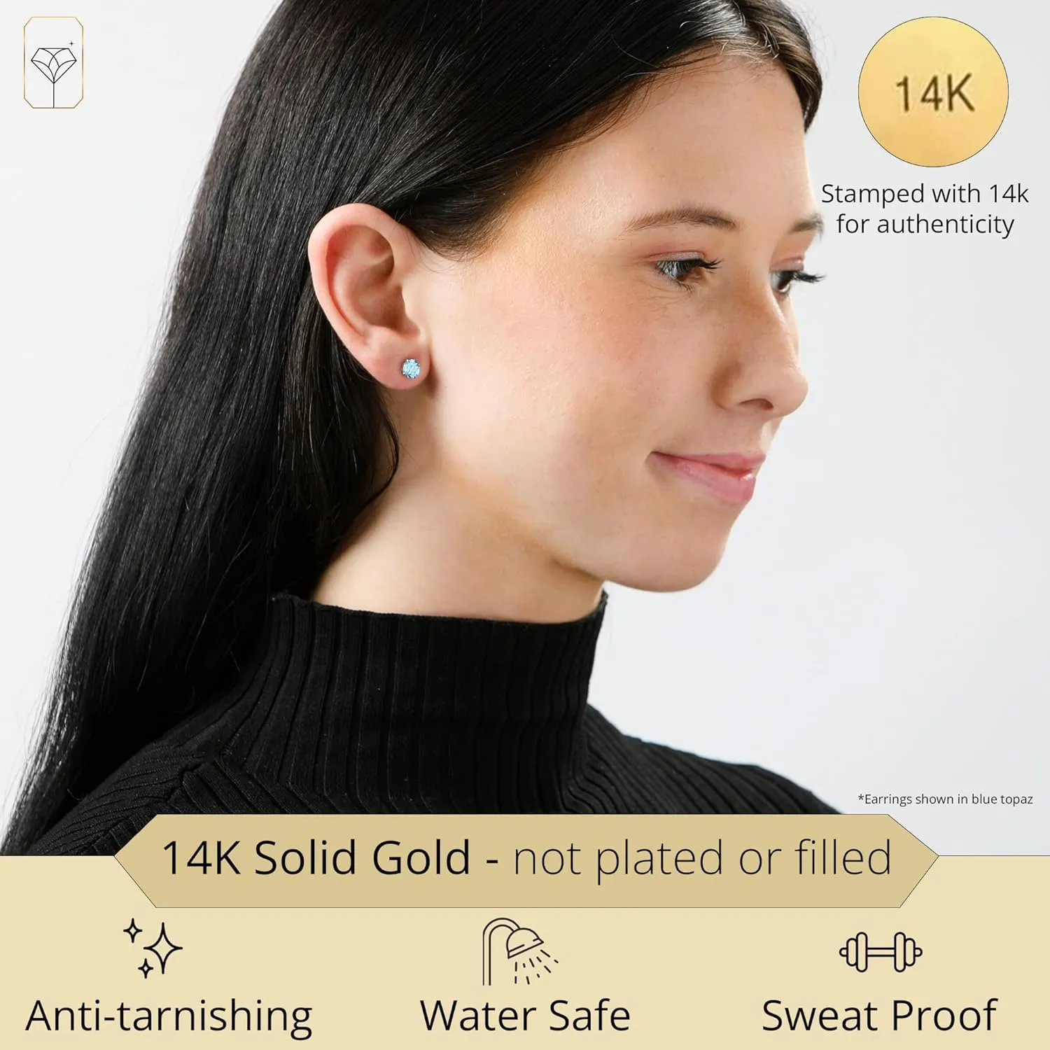 MAX   STONE 14k Gold Round Stud Gemstone Earrings - 6mm Birthstone, Real Gold Gemstone for Women
