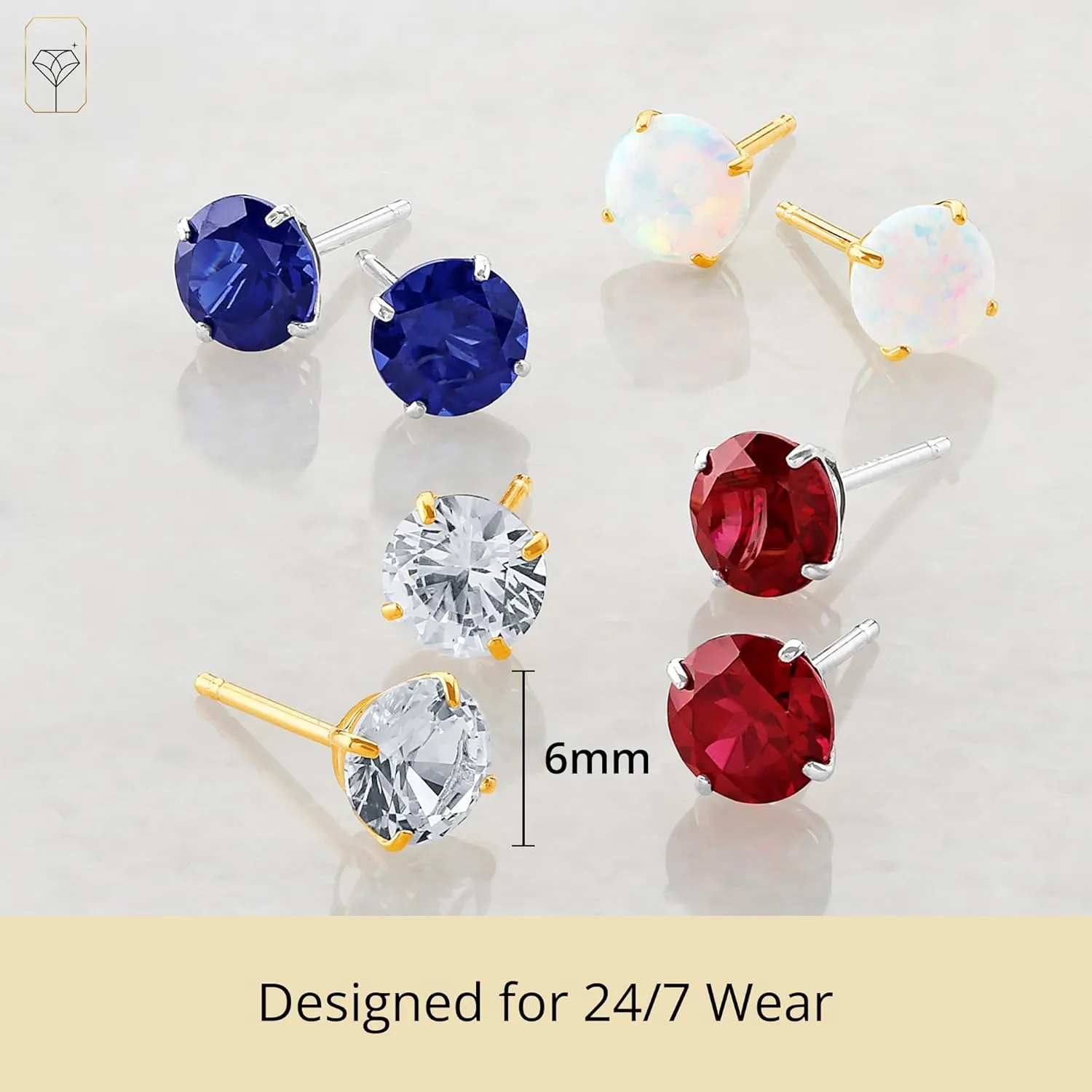 MAX   STONE 14k Gold Round Stud Gemstone Earrings - 6mm Birthstone, Real Gold Gemstone for Women