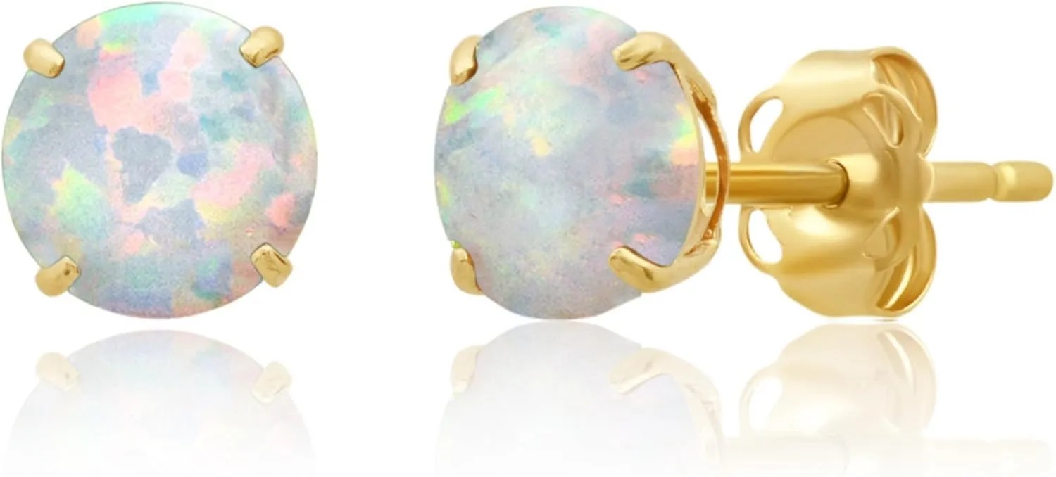 MAX   STONE 14k Gold Round Stud Gemstone Earrings - 6mm Birthstone, Real Gold Gemstone for Women