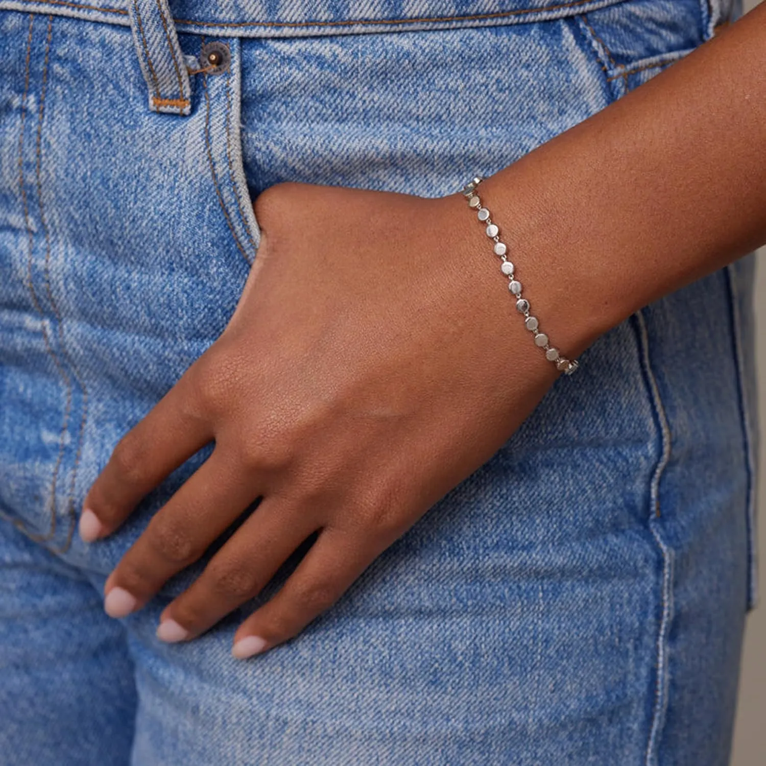 MBW Silver Bracelet Set - Dainty 14K Silver Bracelets, Waterproof, Trendy Minimalist, Small Thin Bracelets for Women, Gift