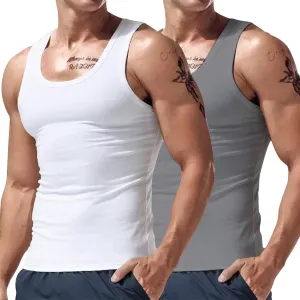 Men's 2 Pack Workout Tank Top Sleeveless Athletic Compression Vest Stretchy Quick Dry Gym Bodybuilding Summer Muscle Shirt