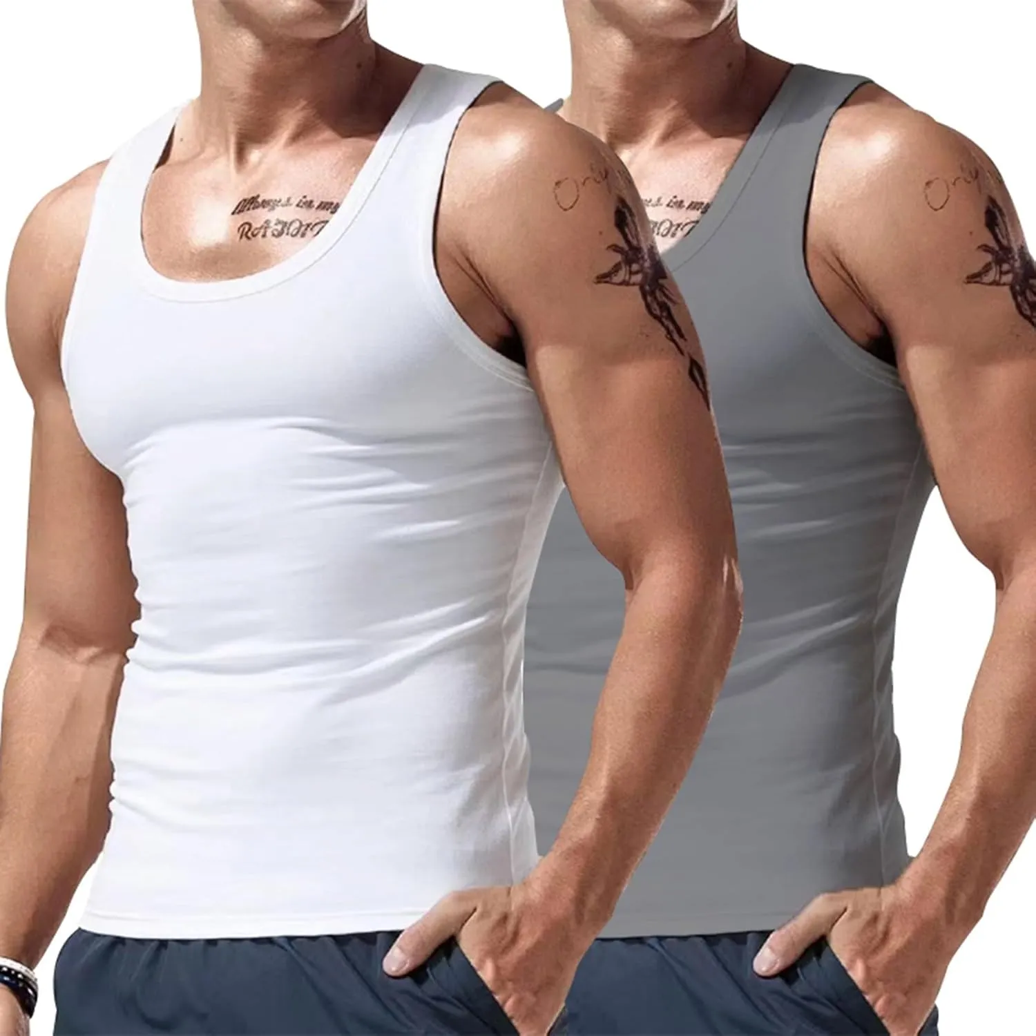 Men's 2 Pack Workout Tank Top Sleeveless Athletic Compression Vest Stretchy Quick Dry Gym Bodybuilding Summer Muscle Shirt