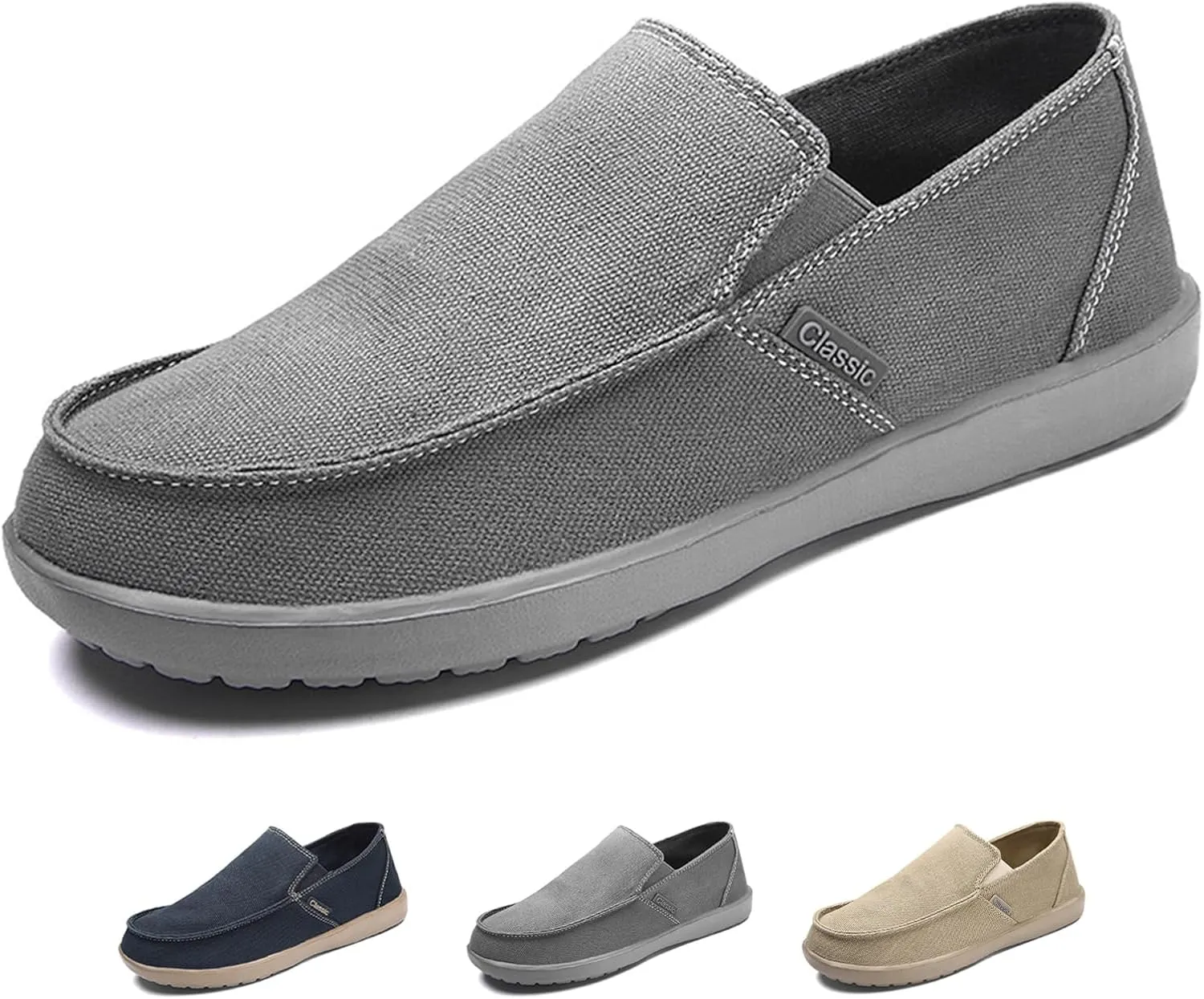 Men's Canvas Slip On Lightweight Loafers with Arch Support Comfortable Non-Slip Orthopedic Walking Boat Shoes Casual Breathable Flat Sneakers