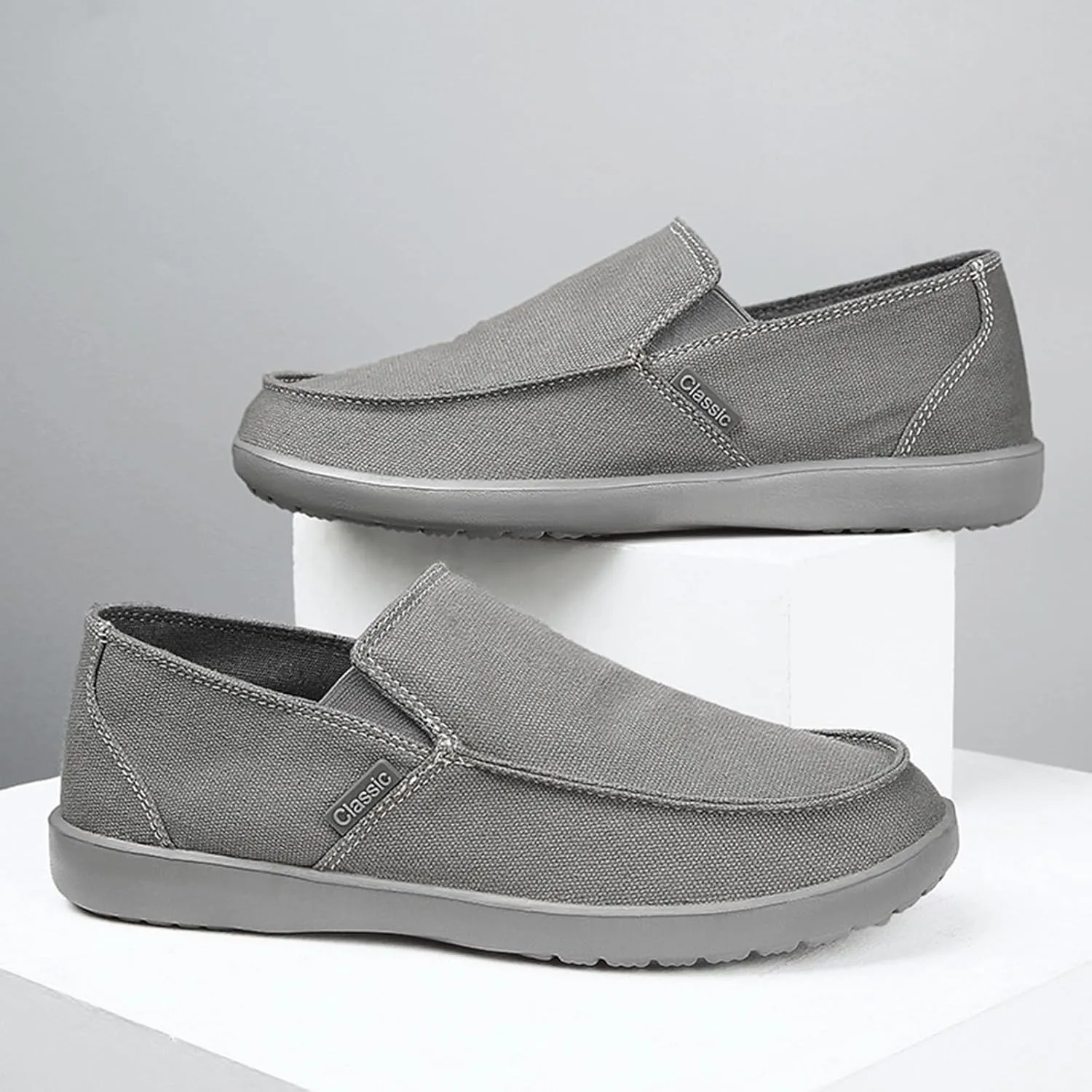 Men's Canvas Slip On Lightweight Loafers with Arch Support Comfortable Non-Slip Orthopedic Walking Boat Shoes Casual Breathable Flat Sneakers