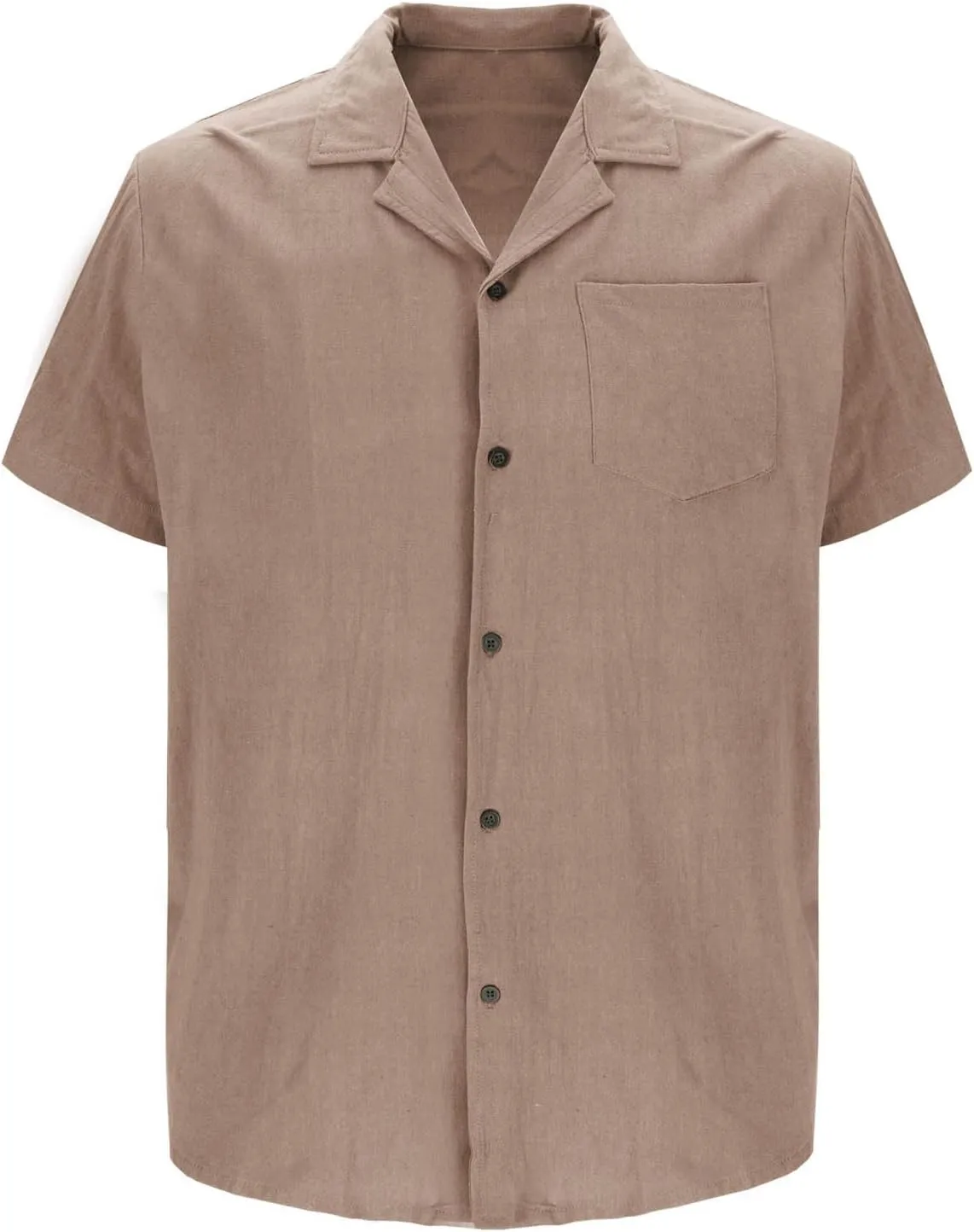 Mens Casual Cotton Linen Shirt Short Sleeve Button Down Blouse Summer Beach Top Solid Color Wedding Party Shirts