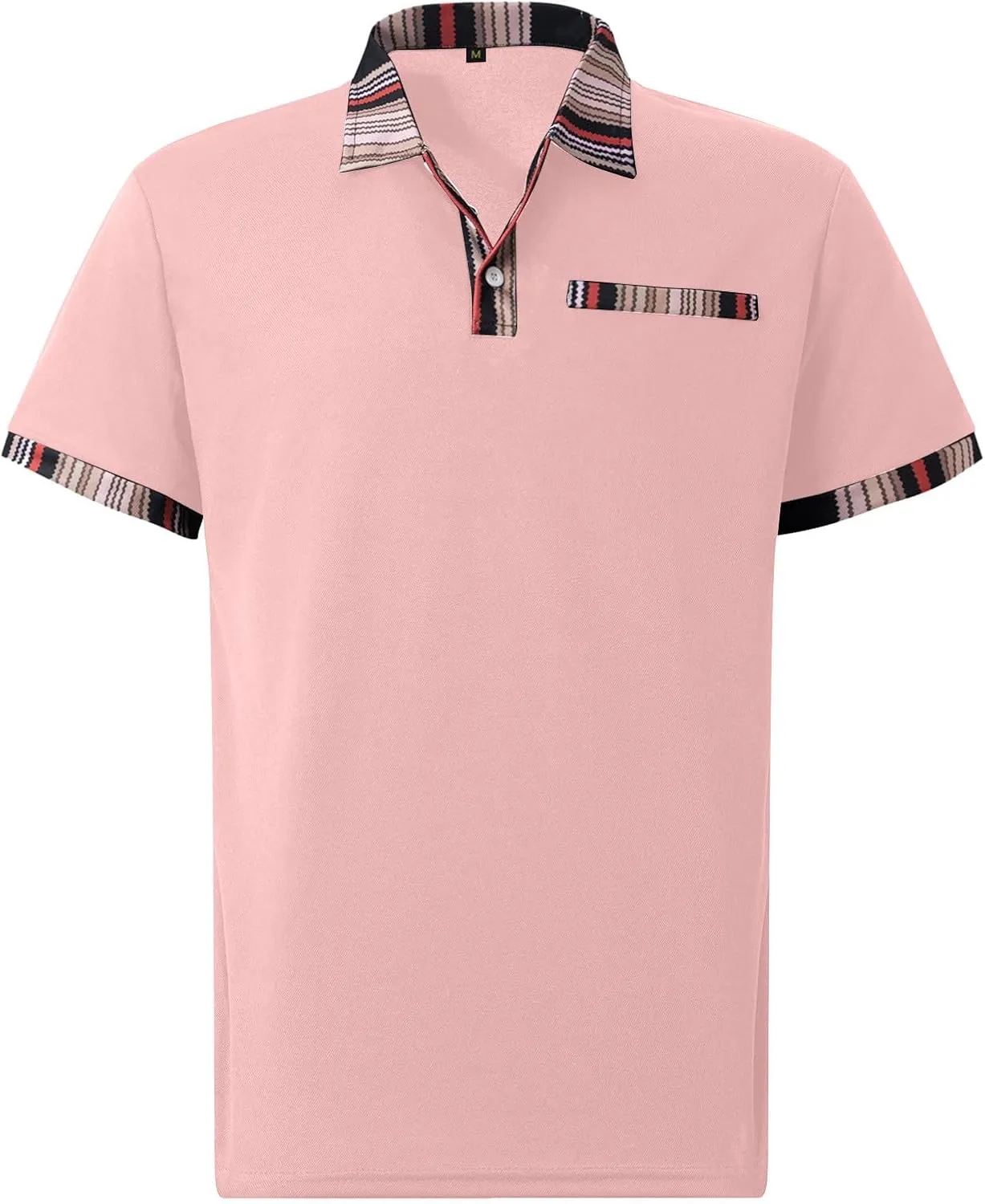Men's Fashion Polo Shirt Casual Button Short Sleeve T-Shirts Classic Basic Plaid Collar Slim Athletic Golf Tops with Pocket