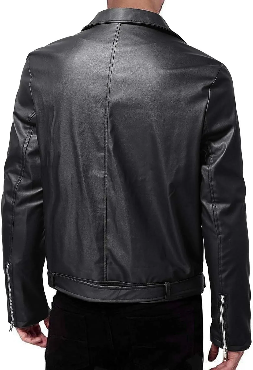 Men's Faux Leather Jacket Solid Color Notched Lapel Zipper Pocket Thermal Winter Fashion Casual Silm Fit Biker Jacket