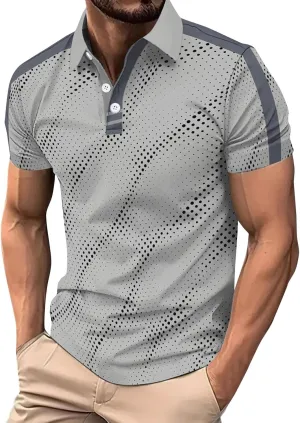 Mens Golf Polo Shirt Short Sleeve Dry Fit Performance Moisture Wicking Print Golf Shirts Collared Striped T-Shirts