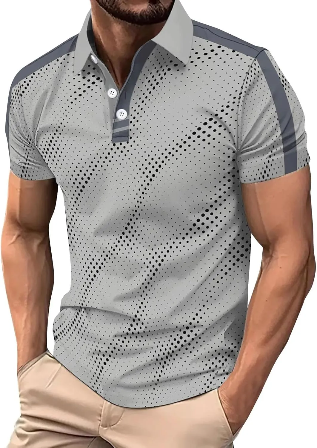 Mens Golf Polo Shirt Short Sleeve Dry Fit Performance Moisture Wicking Print Golf Shirts Collared Striped T-Shirts