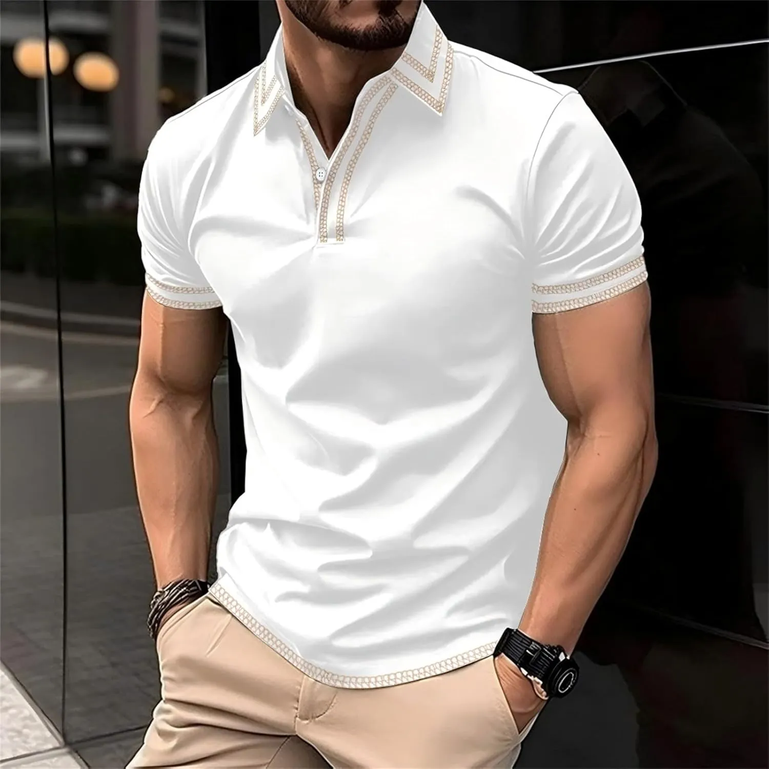 Mens Golf Shirts Short Sleeve Big and Tall Polo Shirt Button Collared Lightweight Muscle Tops Business Casual Summer