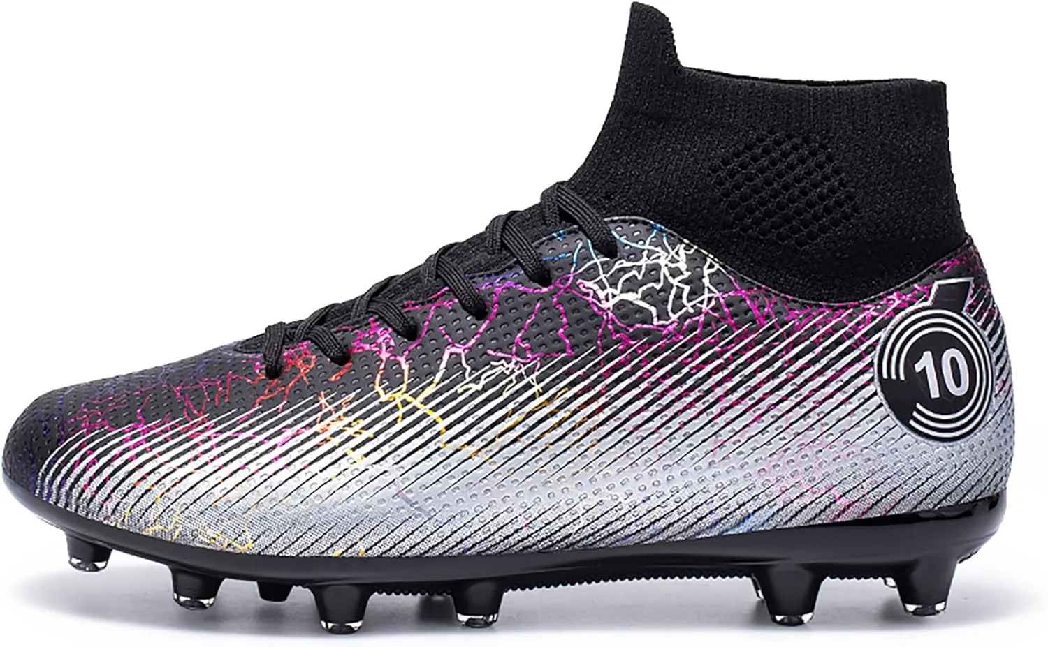 Men's high top soccer shoes with straps for teenagers and adults, lightweight and durable, AG stud for professional sports training (black, Adult, Men, 10, Numeric, US Footwear Size System, Medium)