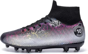Men's high top soccer shoes with straps for teenagers and adults, lightweight and durable, AG stud for professional sports training (black, Adult, Men, 11, Numeric, US Footwear Size System, Medium)