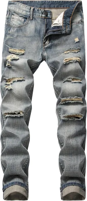 Men's Jeans Slim Fit Stretch Skinny Ripped Jeans for Men Stacked Distressed Straight Pants