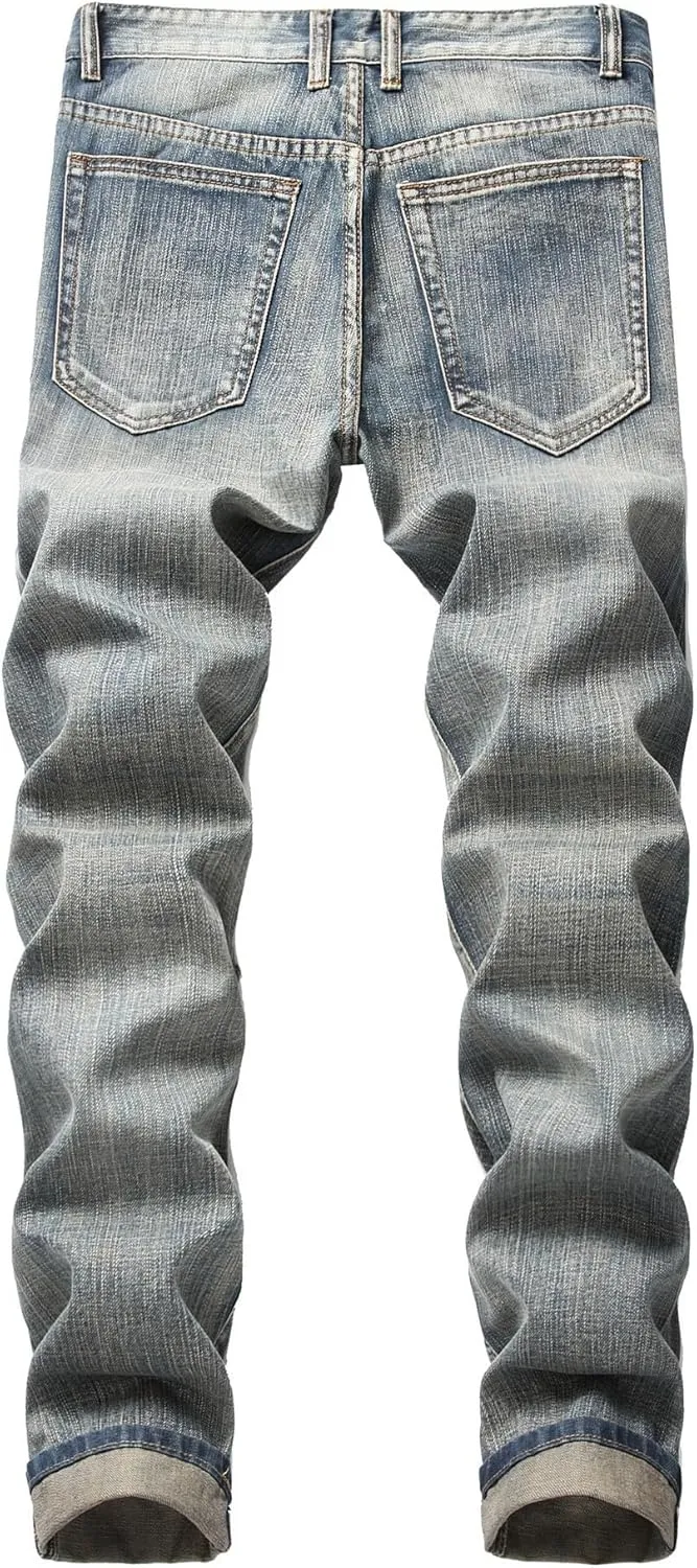Men's Jeans Slim Fit Stretch Skinny Ripped Jeans for Men Stacked Distressed Straight Pants
