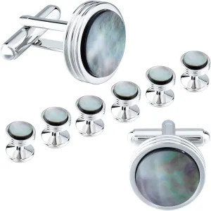 Mens Mother of Pearl Cufflinks and Studs Set for Tuxedo Shirt Studs for Men with a Gift Box