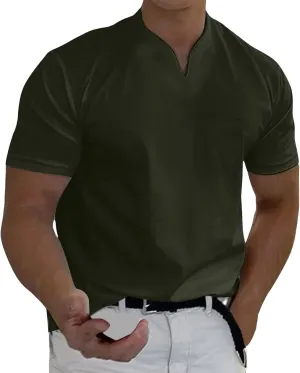 Mens Muscle Slim Fit T Shirts Short Sleeve Casual Business Work Shirts Fashion Fitness Muscle V Neck Gym Workout Tee Shirts