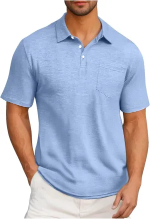 Mens Pique Polo Shirts Fashion Solid Color Performance Short Sleeve Tactical Shirt Moisture Wicking Baseball Tee Tops